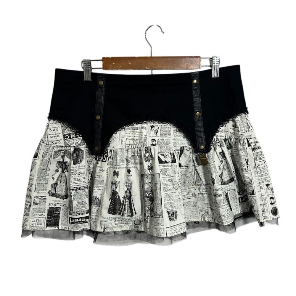 VTG Lip Service Step in Time Goth Steampunk Newsprint Mini Skirt XL Old News
